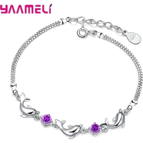 Luxury 925 Sterling Silver Charm Bracelets For Women Girl Sweet Dolphin Bracelet Bangle Cubic Zirconia Jewelry Gifts Wholesale
