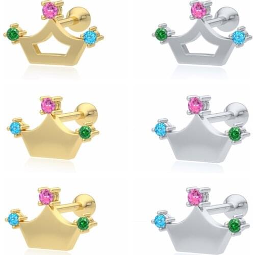 BOAKO 2021 Trend 1pcs 925 Sterling Silver Earrings For Women Simple Crown Stud Earrings Ear Piercing Pendientes Mom Gift