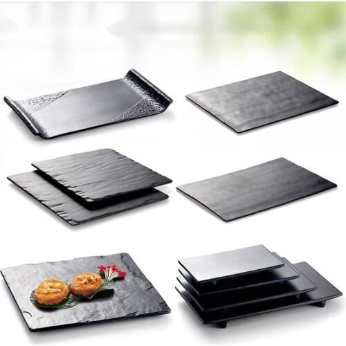 SIA-HUAT Flat Plate Rectangule Shape Self Service Hot Pot Plate Porcelana Dish Sushi Flat Plate Black Matt Cake Serving Board