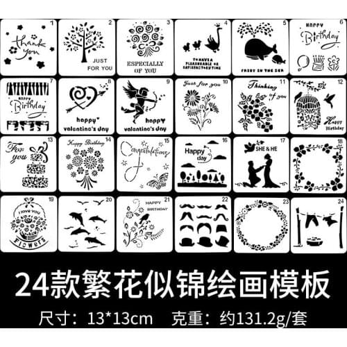A Lot=24Desgins Mountain Scrapbook Stencils Spray Plastic Mold Shield DIY Cake Hollow Embellishment Print Lace Ruler Valentine