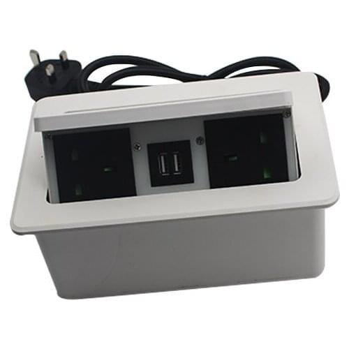 UK Desktop Embedded Wireless Charging Damping Popup Socket With Two 13A British Sockets 2 USB Charging Port White Black