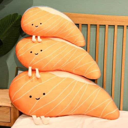 Funny Cute Stuffed Kwaii Simulation Yummy Cartoon salmon Sashimi Sushi Pillow