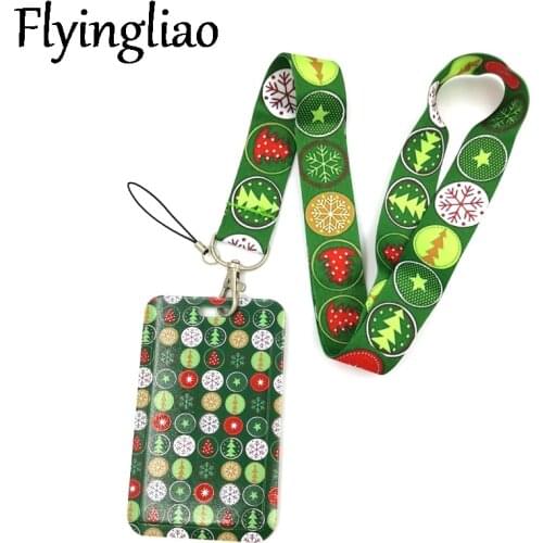 Merry Christmas Tree Fashion Lanyard ID Badge Holder Bus Pass Case Cover Slip Bank Credit Card Holder Strap Card Holder Festival