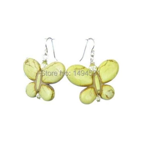 Wholesale Pearl Jewelry Yellow Stone & Crystal Beads Butterfly Earrings - Yellow Butterfly Gem-Stone Earrings