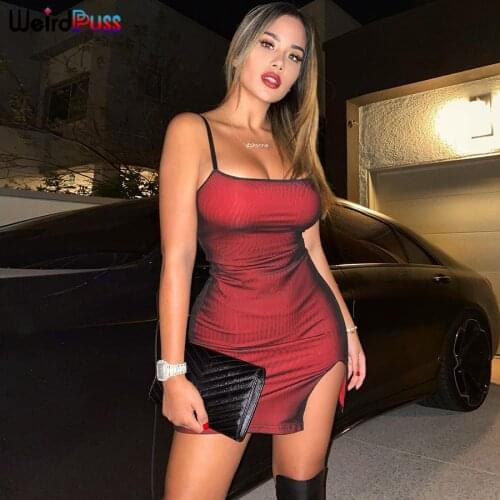 Weird Puss Mesh Double Layer Sexy Skinny Dress Women Sleeveless Party Bodycon Bandage Elastic Split Trend Clubwear Slim Outfits