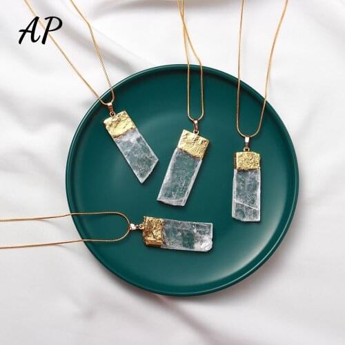 1PC Natural gypsum Stone Pendant White Plaster stone Nitrite crystal jewelry Gold Plated Chain Necklace