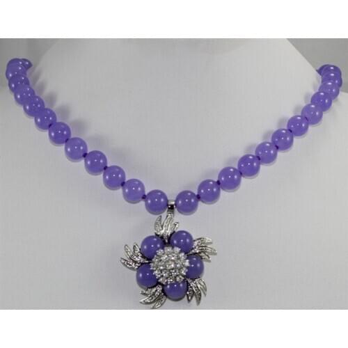 18inch 8mm purple Jade necklace with designed flower Jade pendant necklace best gift and accessory