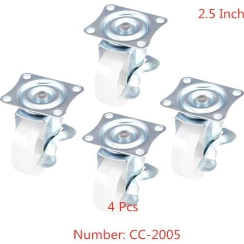 4 Pcs/Lot 2.5 Inch White Pp Universal Caster With Brake, Industrial Furniture, Plastic Silent Wheel