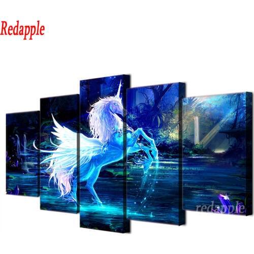 5 Piece 5d diy diamond painting full square/round diamond embroidery 3D unicorn horse fairy tale Painting mosaic home decoration