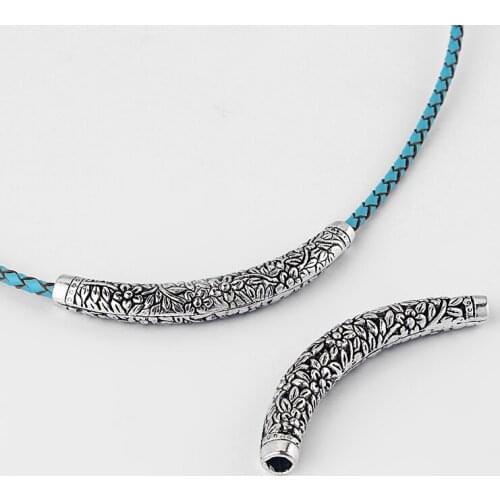 5Pcs Antique Half Cuff Tube Carved Flowers 4mm Hole Slider Spacer For Bracelet Necklace Jewelry Findings