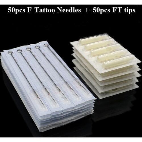 50Pcs 5/7/9/11/13/15F Size Tattoo Needles and 50pcs 5/7/9/11/13/15F Size White Disposable Tattoo Tips Tattoo Kit Free Shipping