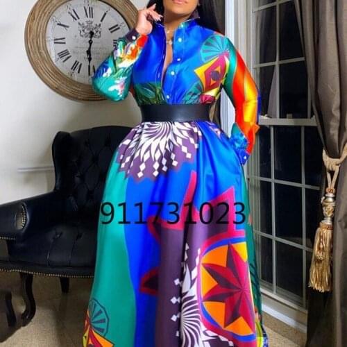 African Dresses for Women Summer African Women Printing Polyester Plus Size Long Dress African Clothes S-5XL