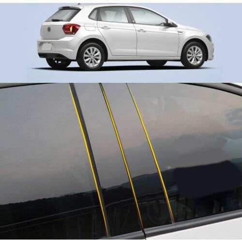 Car PC Material Pillar Post Cover Door Trim Window Piano Black Molding Sticker Plate For Volkswagen VW Polo Hatchback 2019-2022