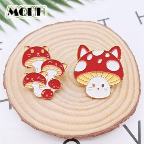 Cartoon Cute Plant Red Mushroom Enamel Pins Smiley Emoticon Animal Alloy Brooch Sweet Badge Accessories Woman Jewelry Gift