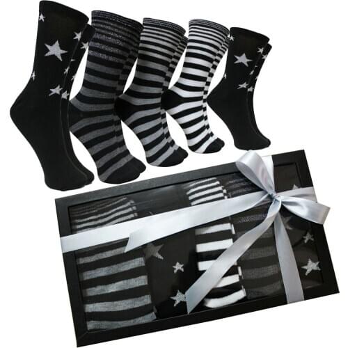 Womens Lines Stars Socks Gift Box Women Black Gray Birthday Mothers Day Ideas Boxes