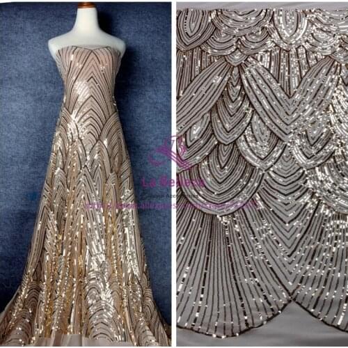 La Belleza 1 yard gold/black sequins on stretch net embroidred lace fabric for dress fabric 51" width