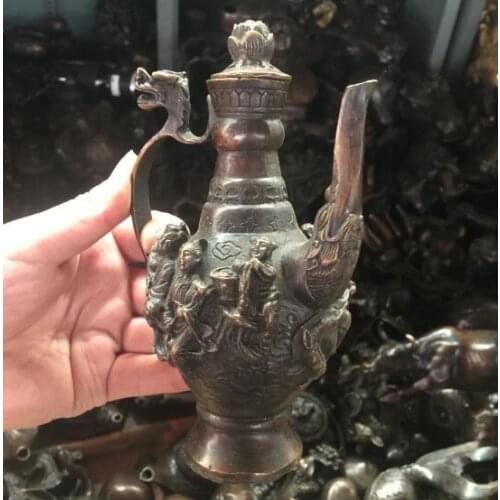 Folk White Copper Bronze Silver Eight Immortals Flagon Kettle Teapot wine pot