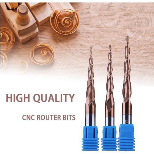 UCHEER 1pc 8/10/12mm Tapered Tungsten solid carbide Coated cone cnc milling cutter woodworking engraving bit Ball Nose End Mill