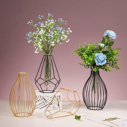 Hydroponic Iron Flower Vase Nordic Simple Flower Rack Bottle Ornament Plant Holder Glass Vase iron desktop home decor