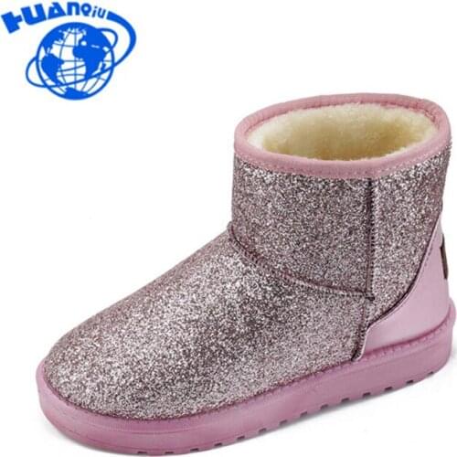 HUANQIU 2017 Brand Women Snow Boots Scrub Fashion Warm Winter Bling Glitter Sequined Cloth Thick Fur Ankle Comfort Shoes FM08