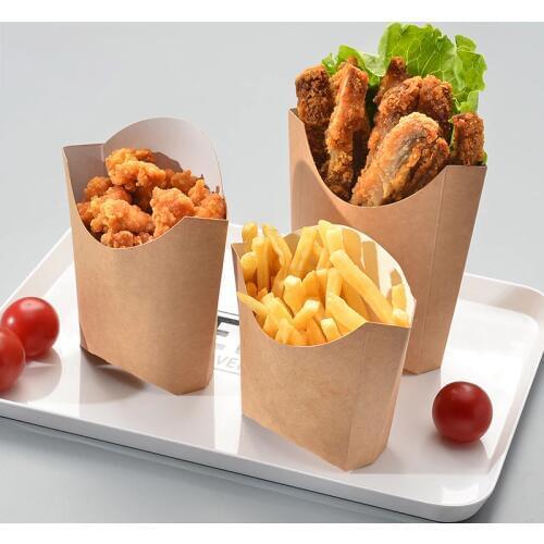 French Fries Box Fast Food Packing Takeaway Kraft Paper Bowl Snack Anti-oil Cups Take away Fast Food Holders Disposable Tools