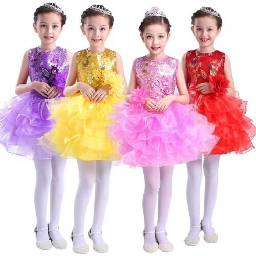Beautiful Ballerine Enfant Fille Birthday Party Child Girl New Year Costume Sequined Lace Applique Little Girl Fringe Dress
