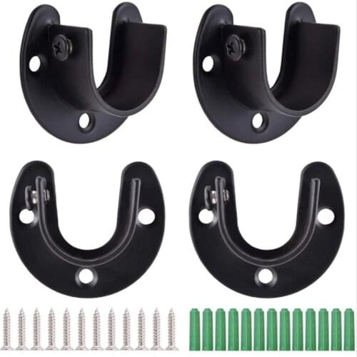 4pcs Stainless Steel Bathroom Wardrobe Rod Bracket U Shape Shower Towel Curtain Pole Base Support Stand with Screws