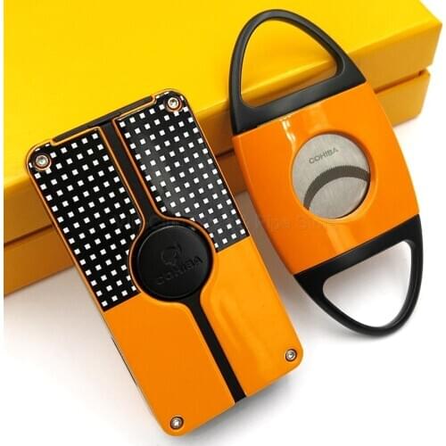COHIBA Metal 3 Torch Jet Flame Cigar Cigarette Lighter Cigar Cutter Fire Lighter WindProof With Gift Box Smoking Tool Set