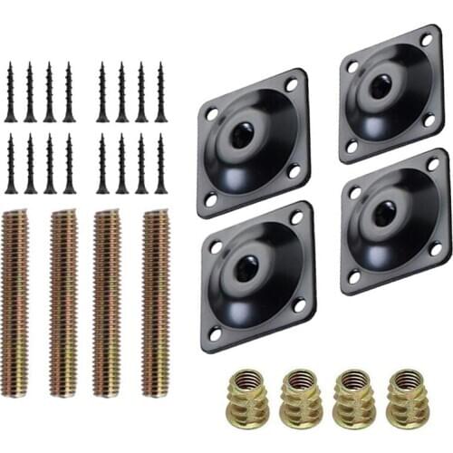 4Pcs/Set Furniture Leg Mounting Plates Sofa Leg Attachment Plates M8 Hanger Bolts Screws Adapters Metal Plates Bracket Kit for S