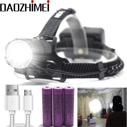 New 5000lm LED USB Headlight XHP70.2 Headlight Lantern 32W powerful Zoomable head lamp flashlight Use 3*18650 battery + USB