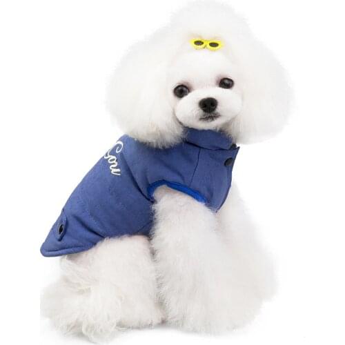 Autumn Winter Dog Clothes For Small Dogs Boy Girl Teddy Fleece Blue Keep Warm Thick Wadded Jacket Vest Puppy Outfit Pet Clothing