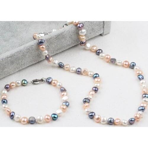 Three-Colour Freshwater Pearl Matching Necklace and Bracelet Set
