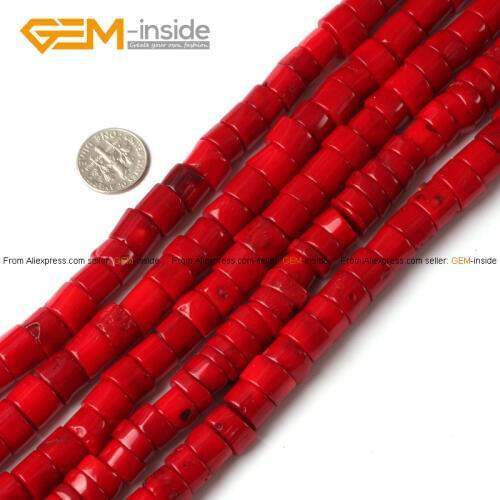 Gem-Inside 12mm Dyed Color Tube Cylinder Columnar Column Red Coral Beads For Jewelry Making 15inch DIY Jewellery Strand 15inches