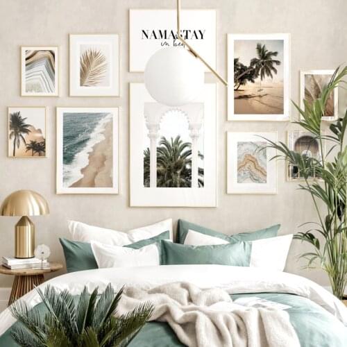 Beach Swing Agate Palm Arch Tree Golden Palm Leaves Nordic Poster Wall Art Print Canvas Painting Decor Pictures For Living Room