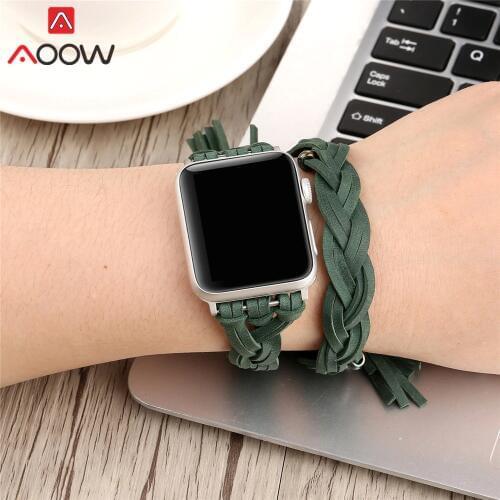 Braided Leather Watchband for Apple Watch 40mm 44mm 38mm 42mm Red Double Tour Men Women Bracelet Strap Band for iWatch 1 2 3 4