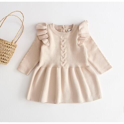 Christmas Dress For Baby Girls Autumn Winter Long Sleeve Sweater Dress Newborn 1 Year Birthday Party Dress Infant Baptism Dress