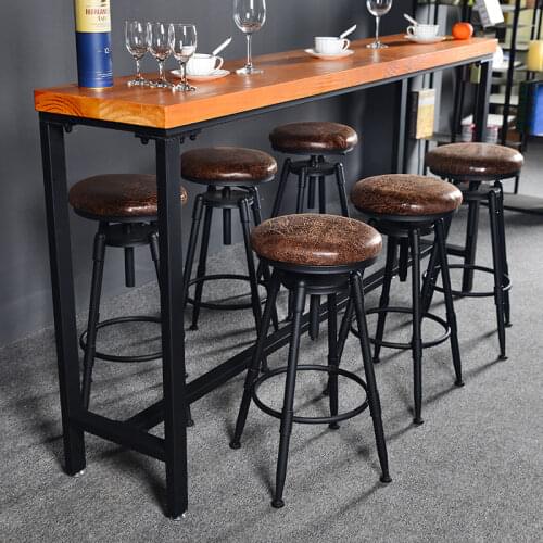 Chinafurniture modern minimalist bar chair swivel lift chair solid wood high stool wrought iron backrest household bar stool