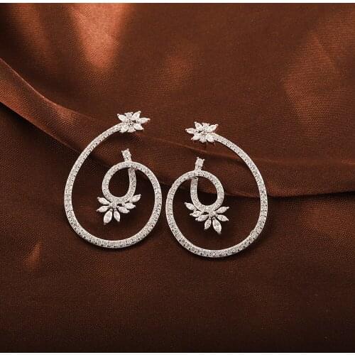 Luxury Geometric Curved Curve Stud Earrings Exaggerated Personality Aaa Zircon Semicircular Crystal Stud Earrings for Women