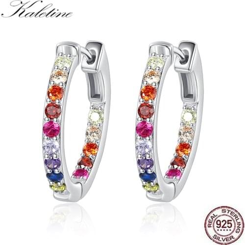 KALETINE Rainbow Heart 925 Sterling Silver Hoop Earrings CZ Ladies Korean Fashion Zirconia WomenEarrings Charm Jewelry Gifts