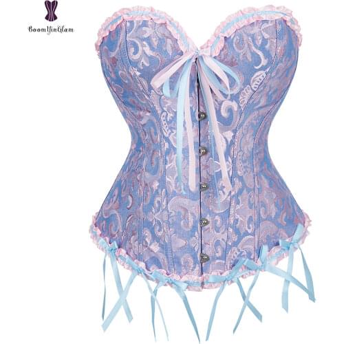 Sexy Corset Lace Up Bustier Elastic Boned Outwear Korsett For Women Plus Size Floral Over Bust Waist Slimming Traditional Gorset
