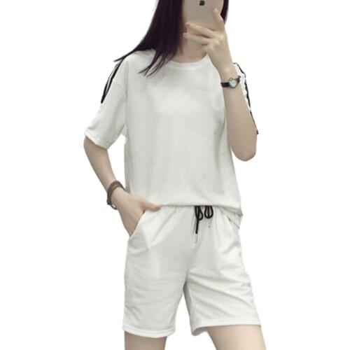Women summer two piece tracksuit Short Sleeve Top and Elastic Waist Shorts Casual Outfit