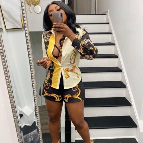 Vintage Two Piece Short Set for Women Y2k Clothes Turn-down Collar Button Shirts Top and Shorts Sets Party Club Matching Sets