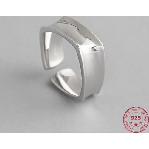 100% S925 Sterling Silver Jewelry Simple Fashion Style Geometric Square Open Ring Exquisite And Comfortable Female Jewelry