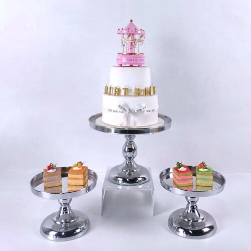 1pcs Cake Stand Set silver Crystal Metal Cupcake decorations Dessert Pedestal Party Display cake tray