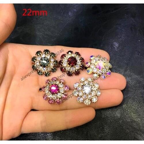 2pcs/lot 22mm pink grey wine red AB clear crystal decorative gold button for women over coat garment clothing sewing accessory