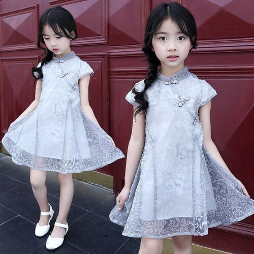 2019 Baby Girl Chinese Style Dress Clothes Summer Lace Short Sleeve Traditional Dresses Fo 6-10T Girls