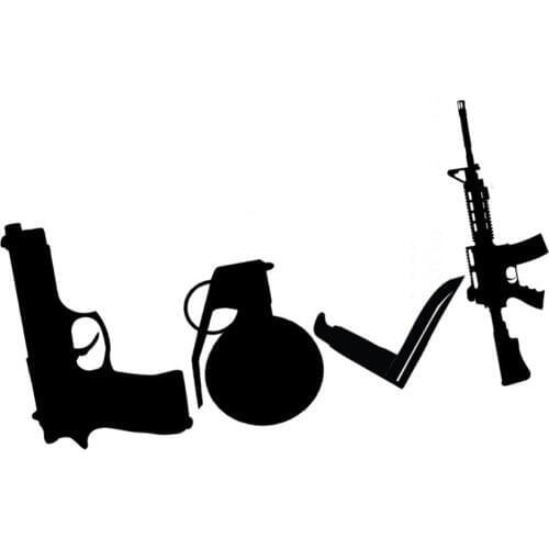 25x16cm Creative Design Love Pistol Bomb Saber Rifle Pattern Rear Windshield Decal Car Sticker Waterproof Laptop Decor CL028