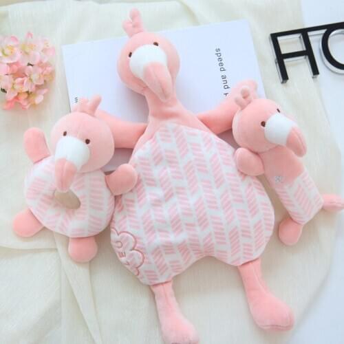 3pcs/set Infant Piggy Flamingo plush doll soft comfort towel baby saliva towel rattle Baby bed plush toys set baby plush toys