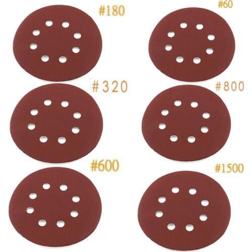 30pcs 5" 8 Hole Sandpaper Sanding Sheet Disc 60/180/320/600/800/1500 Grit Sanding Disc Polishing Tool