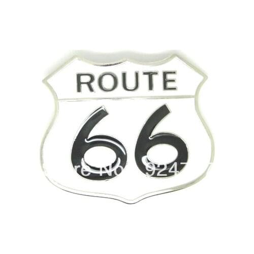 White ROUTE 66 RT OLD ROAD SHIELD SIGN 60 VINTAGE BELT BUCKLE